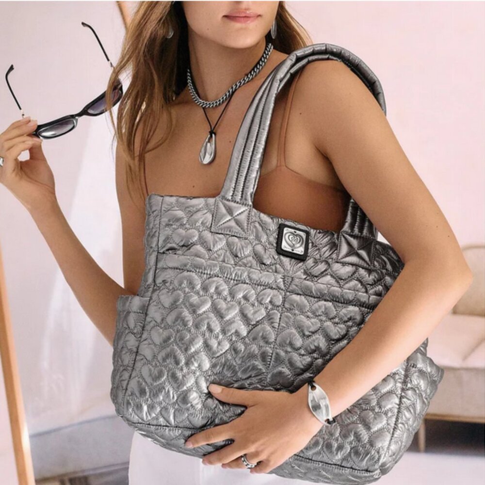 Brighton Kameron Metallic Pewter Utility Tote Bag - Heart to Heart Collection